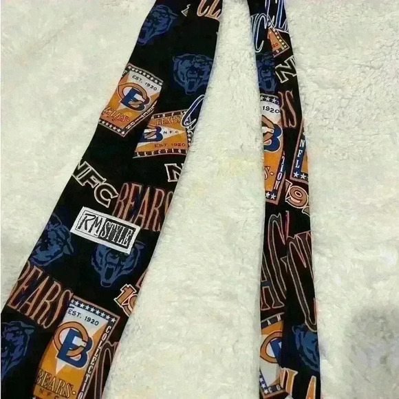 RM Style Sport NFC Chicago Bears Team Logo Black Blue Silk‎ Neck Tie - EUC - Picture 2 of 2